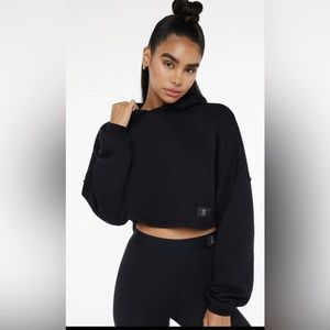 Savage x Fenty Xssential Cropped Hoodie in Black Caviar